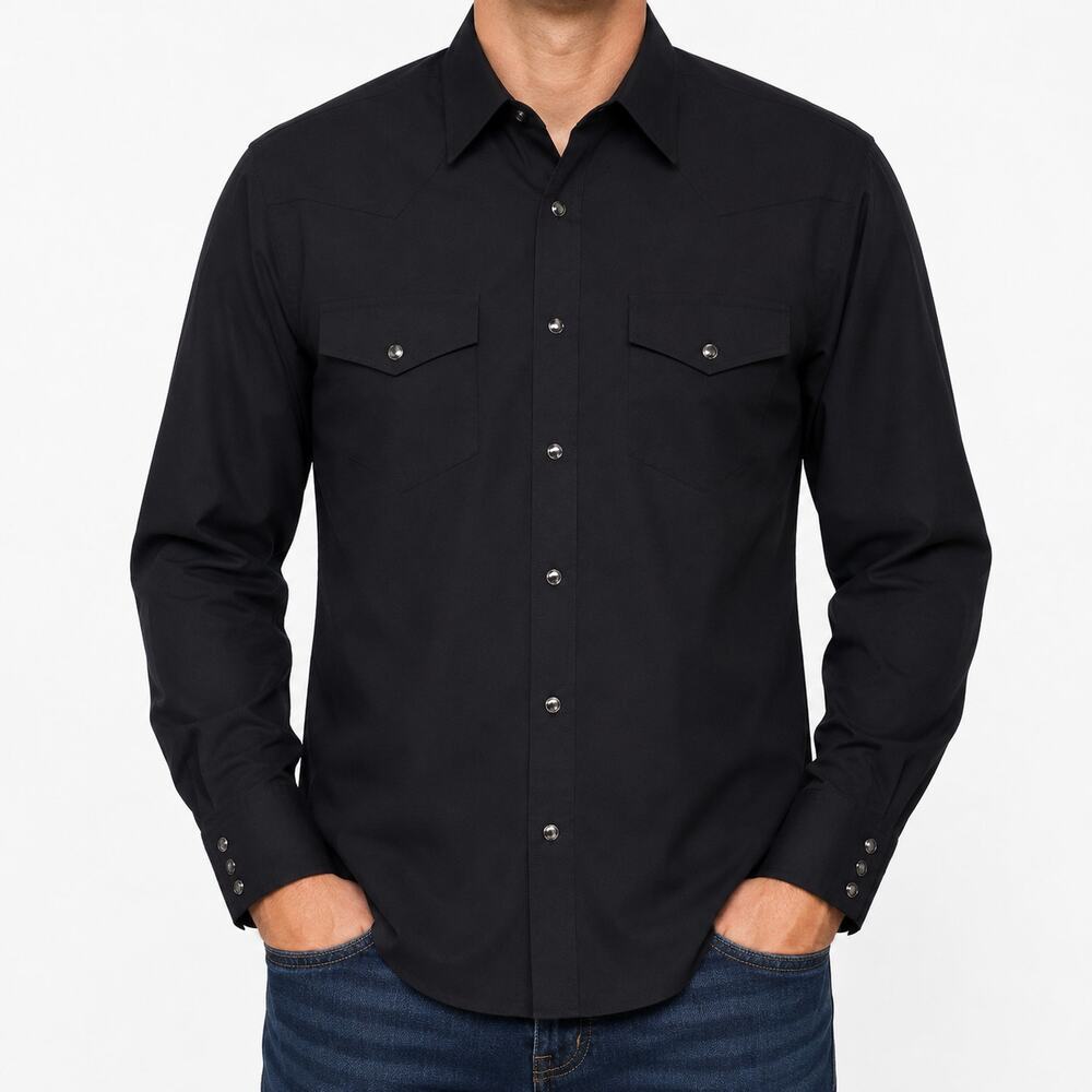 Gibson Shirt Mens Large Black Western Pearl Snap Cotton Long Sleeve Classic
